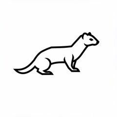 A minimalist black-and-white illustration of a weasel in profile, depicting its slender body and alert posture
