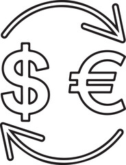 Dollar and euro currency exchange arrows