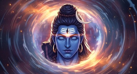 Lord Shiva Meditating in Cosmic Aura, Divine Energy and Spiritual Serenity.