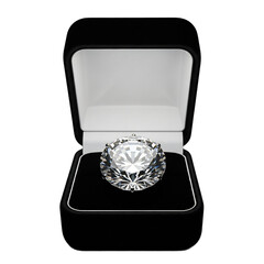An open, velvet black ring box reveals a brilliant faux diamond, dramatically lit with macro detail. Perfect for luxury ads, engagement announcements, high-value promotions, Valentine's,