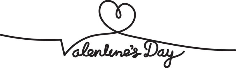 Single Line Heart Drawing with Valentine’s Day Love Text  Minimal Romantic Vector Design