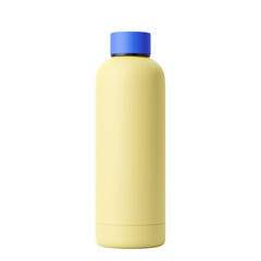 Royal Blue Lid Yellow Body 500ml Reusable Matte Metal Vacuum Bottle Isolated on Transparent Background.