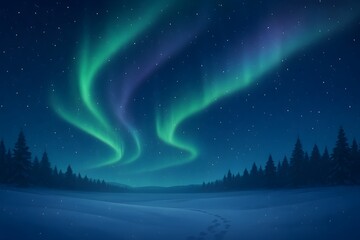 Fototapeta premium Aurora Borealis over a Winter Forest Landscape