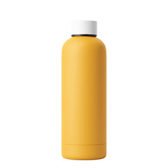 White Lid Yellow Body 500ml Reusable Matte Metal Vacuum Bottle Isolated on Transparent Background.