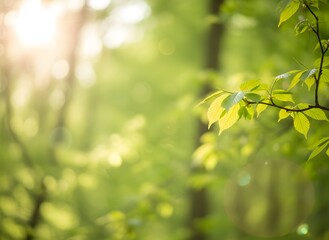 A bright, soft-focus shot captures a vibrant green background blurred foliage. circular bokeh highlights. the dreamy and natural