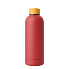 Yellow Lid Red Body 500ml Reusable Matte Metal Vacuum Bottle Isolated on Transparent Background.