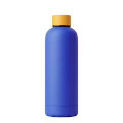 Yellow Lid Blue Body 500ml Reusable Matte Metal Vacuum Bottle Isolated on Transparent Background.