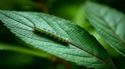 Caterpillar on green leaf