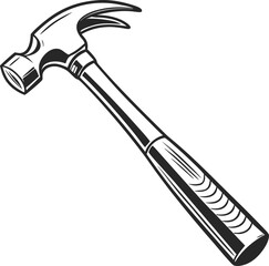 A simple black silhouette illustration of a claw hammer