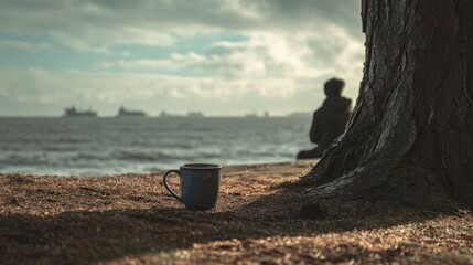 Coastal calm with coffee mug