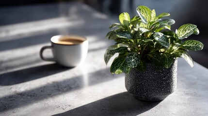 Plant and coffee cup on table