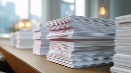 Stacked documents on table