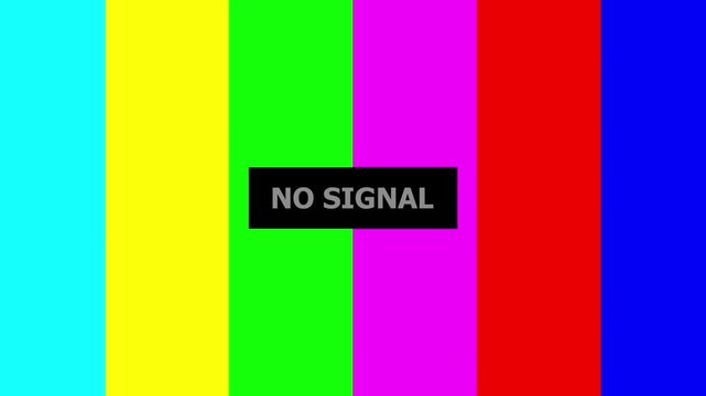Vintage television signal error display. Retro color bars static broadcast screen. Television test pattern no signal broadcast interference static screen glitch abstract background.