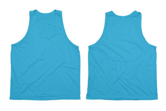 Blue tank top front and back view isolated on white background for clothing design mockup template