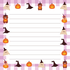 cute halloween theme memo pad with purple checkered background