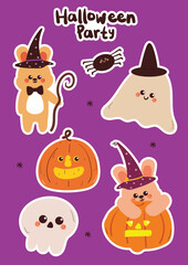 cute hand drawing cartoon bunny with halloween element sticker sheet