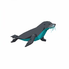Obraz premium A stylized illustration of a seal with geometric shapes, featuring dark grey and teal accents against a white background