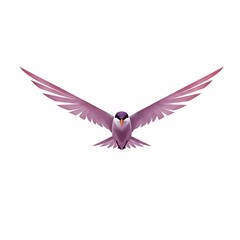 Obraz premium Digitally rendered bird in full flight against a white backdrop. Wings outstretched, showcasing gradient shades of pink and purple