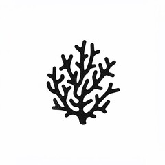 Naklejka premium A stylized, black silhouette of a coral reef against a white backdrop. Branches extend, mimicking underwater plant life