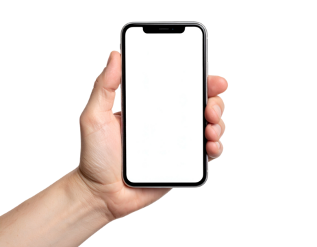 A hand holds a sleek, modern rectangular device with a bright screen against a black background