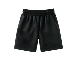 Black athletic shorts with an elastic waistband, seen from the front