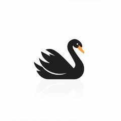 Fototapeta premium A simple, stylized illustration of a black swan with an orange beak, set against a bright white background