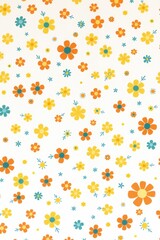 Obraz premium Seamless pattern of small colorful retro style flowers on a white background