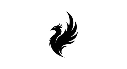 Fototapeta premium A striking black silhouette of a phoenix with its wings spread upwards against a white background.