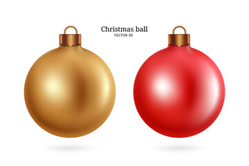 Gold and red balls for Christmas tree decoration or New Year celebration decoration all placed on white isolated background, element vector 3d isolated for advertising design