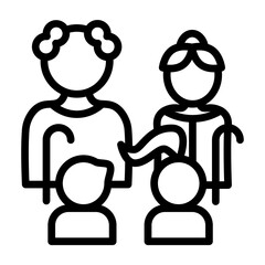 Grandparents and Children Vector Line Icon Design