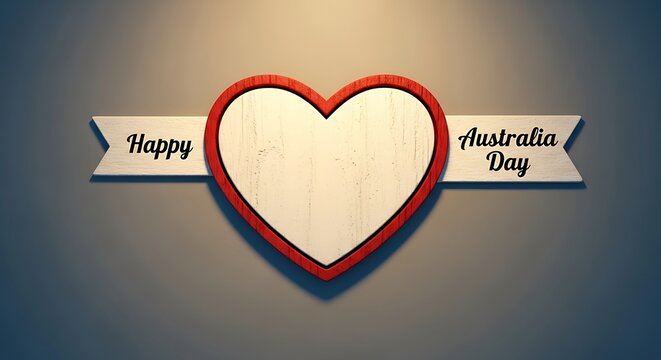 Happy australia day text on a ribbon with a heart shape