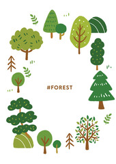 P手描きの可愛い木のフレーム素材