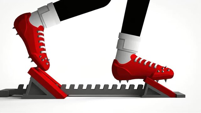 Animated Sprinter's Red Shoes Leaving Starting Block in a Race Preparation Video