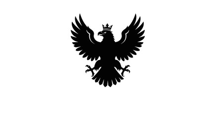 Obraz premium A black silhouette of a crowned eagle with outstretched wings on a white background.
