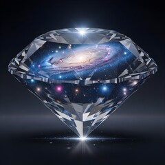A stunning diamond reflects a vibrant galaxy with cosmic beauty and wonder