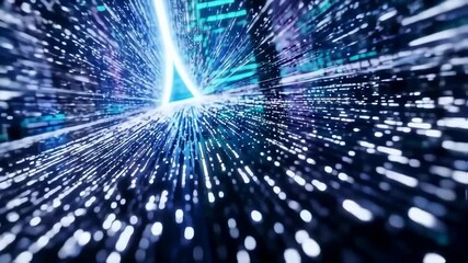 Abstract digital tunnel with bright light and data flow visualization. - Powered by Adobe