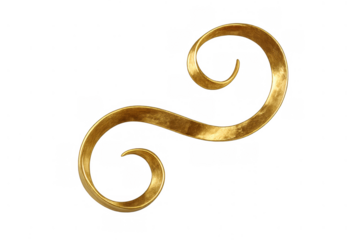 Golden ornamental flourish, decorative scroll element. Curving elegant design for luxury and celebration, transparent background