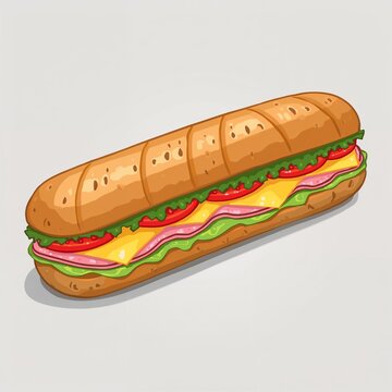 A colorful cartoon illustration of a delicious sub sandwich with layers