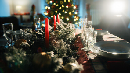 Christmas Atmosphere on a set table for dinner