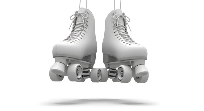 White Classic Roller Skates with Laces on White Background for Recreational and Sports Activities