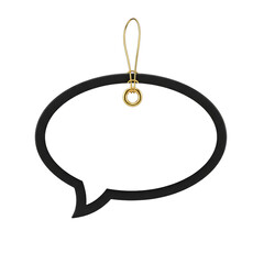 Black speech bubble gift tag with a white text area and gold string, perfect for holiday greetings, retail promotions, product labeling, or personalized event invitations.