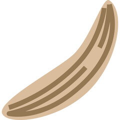 A Stylized Illustration Of A Banana With A Light Brown Peel And Darker Brown Stripes On A Transparent Background