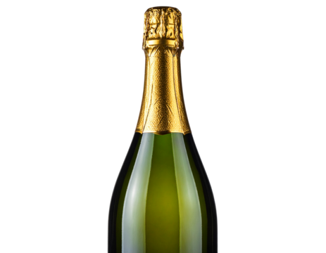 Elegant Champagne Bottle With Gold Label Standing Upright, Luxury Celebration Drink Isolated On Transparent Background