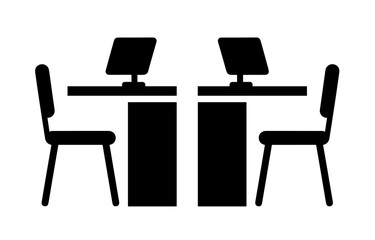 Fototapeta premium Office desk workspace computer setup vector illustration for business and education environment design use icon