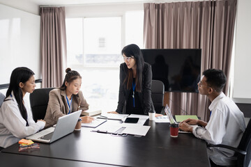 Diversity Woman leadership asian business people training Teamwork meeting asian employees working together colleagues