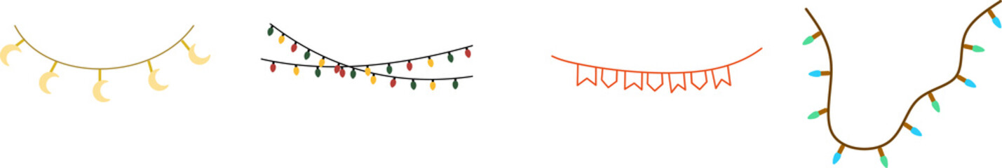 Hanging Light Bulb Decoration glowing colorful hanging lights in seamless pattern on white background lights string set for holiday decoration. Colorful festive glowing PNG