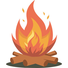 A Vibrant Stylized Illustration of a Crackling Campfire Burning with Orange and Yellow Flames on a White Background