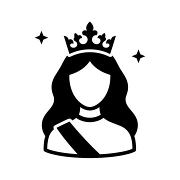 Beauty queen pageant winner with crown and sash vector illustration for graphic design projects icon