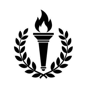 Torch flame laurel wreath vector illustration symbol of victory achievement olympic games sport motivation icon