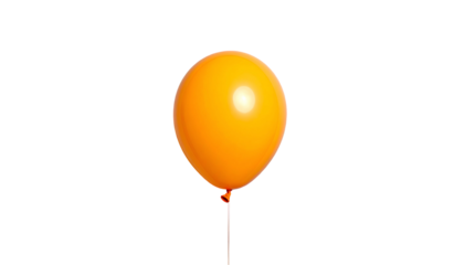 A vibrant orange balloon floats against a stark black background, showcasing its round form